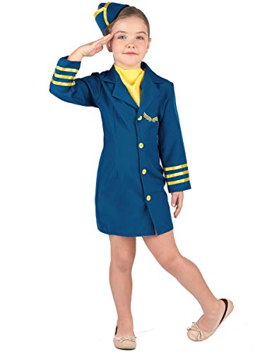 KULTFAKTOR GmbH Stewardess-Kinderkostüm Flugbegleiterin blau-gelb - 122/134 (7-9 Jahre) von KULTFAKTOR GmbH