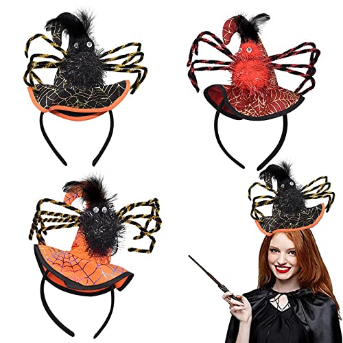 KUNHUI Hexenhut Spinnen Stirnband, 3 Stück Halloween Hexe Spinnen Haarschmuck Stirnbänder, Halloween Dekoration für Karneval Maskerade Halloween Party Cosplay Dress-up von KUNHUI