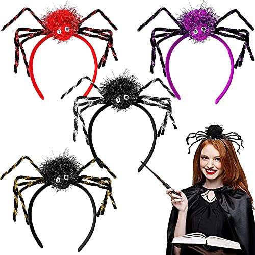 KUNHUI Spinnen Halloween Haarreif, 4 Stück Halloween Stirnband Spinnen Kopfschmuck Stirnbänder Haarband Halloween Dekoration für Karneval Maskerade Party Cosplay Dress-up von KUNHUI