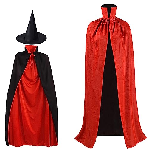 Zauberumhang Kinder und Zauberhut, Vampir Umhang mit Kragen Rot und Schwarz, Kinder Halloween Kostüm für 3-12 Zauberer Umhang für Kinder Erwachsene Vampir Kostüm Cosplay Halloween Karneval (90 cm) von KUNHUI