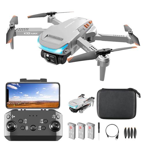 K101MAX Drohne mit Kamera 1080P, WiFi FPV Drohne für Kinder Anfänger RC Quadrocopter mit 3 Batterien Kamera Elektrisch Verstellbarer Hindernisvermeidung One Key Start/Landen Headless Modus 3D Flips von KUNOQXHA