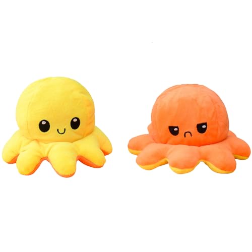 KUNSTIFY Oktupus Stimmungs Kuscheltier XXL Oktopus Plüsch wenden XXL Mood Octopus Plüschtier XXL Kuscheltier groß, riesen Geschenke für Frauen Beste Freundin Kinder Geschenke 30cm Gelb Orange von KUNSTIFY