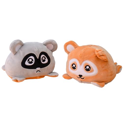 KUNSTIFY Waschbär Kuscheltier Stimmungs Kuscheltier Racoon Wende Plüschtier für Mädchen Frauen Kinder Baby um Laune auszudrücken Geschenk für Freundin Waschbär Grau/Braun von KUNSTIFY