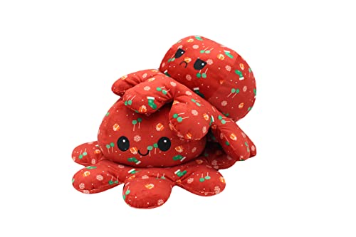 KUNSTIFY XXL Weihnachten Oktopus Stimmungs Kuscheltier für Mädchen, Frauen, Kinder Emotionen ausdrücken (Durchmesser 40cm, Weihnachten Rot) von KUNSTIFY