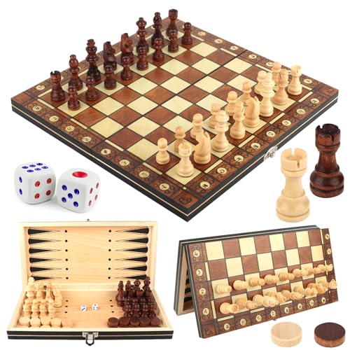 KUOFANY Schachspiel aus Holz, 3 in 1 Schachbrett Schachspiel, Tragbares und Faltbares Chess Board Set, Faltbares Magnetisches Schach Brett Set für Kinder Erwachsene Party Reisen - 29x29cm KUOFANY Schachspiel aus Holz, 3 in 1 Schachbrett Schachspiel, Tragbares und Faltbares Chess Board Set, Faltbares Magnetisches Schach Brett Set für Kinder Erwachsene Party Reisen - 29x29cm von KUOFANY