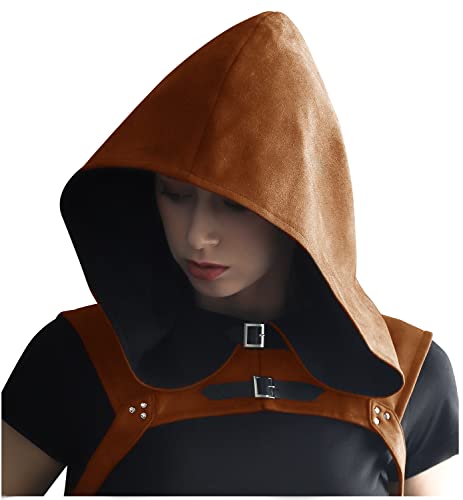 KUOIN Steampunk Rogue Cowl Hat Mittelalter Gothic Cape Cosplay Täglich Tragen Männer Frauen (L,Braun) von KUOIN