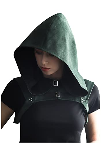 KUOIN Steampunk Rogue Cowl Hat Mittelalter Gothic Cape Cosplay Täglich Tragen Männer Frauen (S, Dunkelgrün) von KUOIN