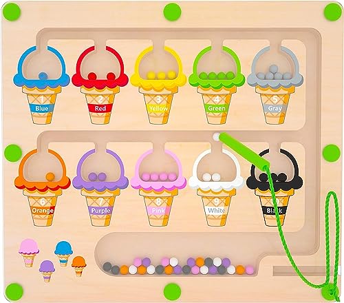 Magnetic Color & Number Maze Montessori Spielzeug Ice Cream Lernspielzeug Kinderspielzeug Activity Busy Board Baby Holzspielzeug Sensorisches Geschenke Kinder für Jungen Mädchen ab 3 4 5 6 7 Jahre von KUOL-KIDS