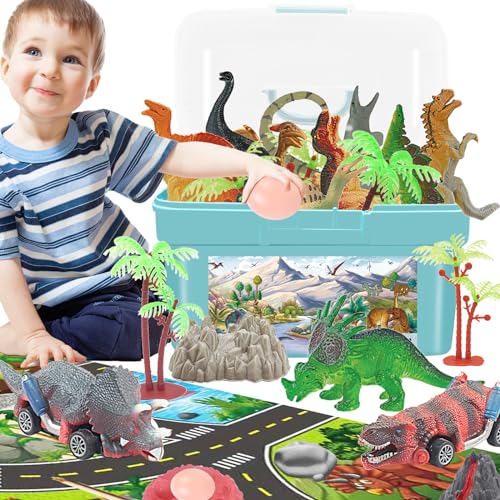 Dinosaurier Spielzeug ab 2 3 4 5 6 Jahre, Kinderspielzeug Dinosaurier Figuren Set mit Spielmatte & Aufbewahrungsbox, Jurassic Pädagogisches Dino Spielzeug, Dinosaurier Spiel für Jungen Mädchen von KUPITM6