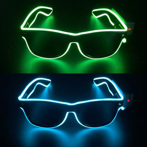 KUWUNG 2pc Cyberpunk LED Brille, Wire Neon Partybrille, Rave Brille, LED Party Brille Leuchten Sonnenbrille, Leuchtbrille Glasses für Party, Cosplay, Geschenk, Halloween, Club, Partybrille von KUWUNG