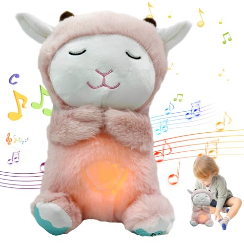 KUWUNG Atmendes Kuscheltier Lamm, Herzschlag Kuscheltier Schaf mit Atmung, Musik und Lichtern, Schlummer Kuscheltier für Einschlafhilfe Babys, Kuscheltier Atmet Lamm zum Linderung Angstzuständen von KUWUNG