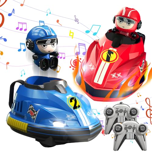 KUWUNG 2Pcs Ferngesteuertes Auto, RC Auto Spielzeug Jungen für Zwei Gegeneinander Kollision Spielzeugauto, Ferngesteuerter Autoscooter für Kinder, RC Crawler Car mit Coolen Lichtern Musik, ab 3 Jahren von KUWUNG