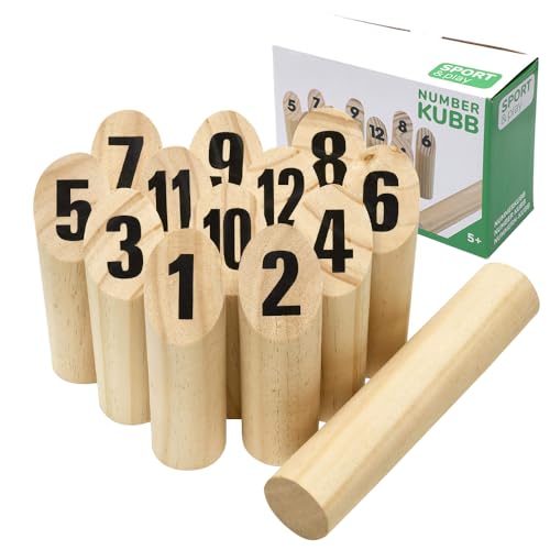 KUWUNG Kubb Wikingerspiel, Wurfspiel Kinder Outdoor, Kubb Wikingerschach, Naturbelassenes Holz, Kubb Spiel für Kinder Erwachsene Outdoor Spiele von KUWUNG