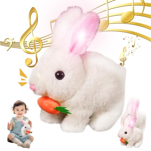 KUWUNG Kuscheltier Hase, Karotten Hase mit Licht Interaktives Spielzeug Kinder,Stofftie Hase Kuscheltier der Hüpft,Geräusche Macht und Dessen Ohren und Nase Sich Bewegen,Elektronische Haustiere Kinder von KUWUNG