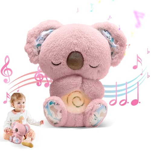 KUWUNG Schlummer Otter mit Herzschlag,Schlummer Koala Kuscheltier,Breathing Otter mit Musik, Lichtern und Atembewegung,Koala Bär zum Linderung Angstzuständen,Schlafotter zum Beruhigen Schlafs (Rosa) von KUWUNG