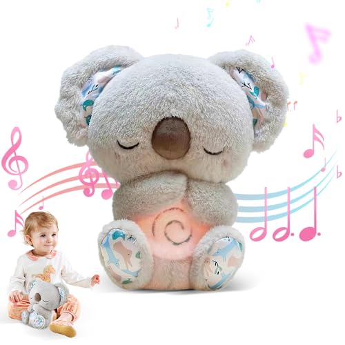 KUWUNG Schlummer Otter mit Herzschlag,Schlummer Koala Kuscheltier,Breathing Otter mit Musik, Lichtern und Atembewegung,Koala Bär zum Linderung Angstzuständen,Schlafotter zum Beruhigen Schlafs (Grau) von KUWUNG