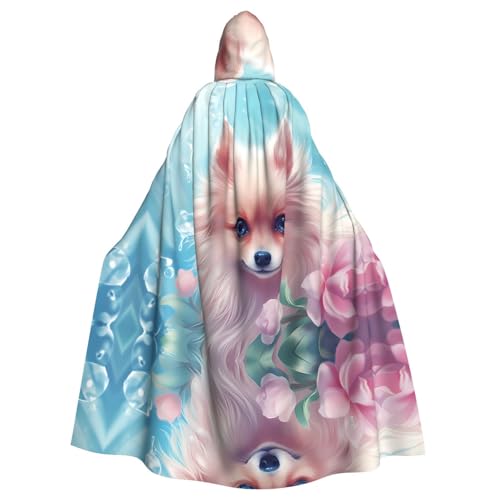 KVCBUYK Cartoon Cute Puppy Prints Halloween Adult Hooded Cloak for Parties and Costumes with Bow Tie and Super Large Hood von KVCBUYK