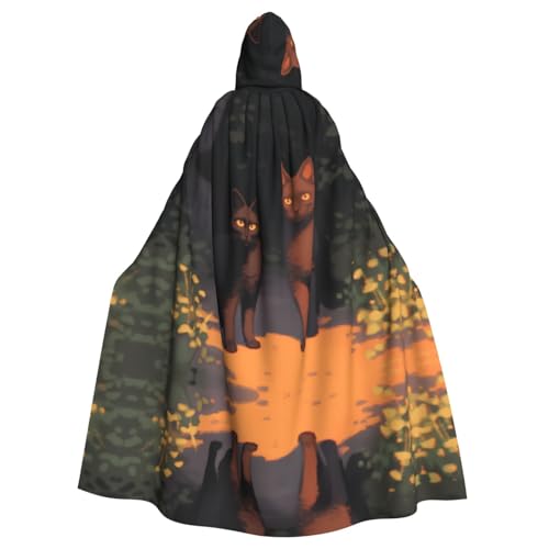 KVCBUYK Cat Out Of The Shadows Prints Halloween Adult Hooded Cloak for Parties and Costumes with Bow Tie and Super Large Hood von KVCBUYK