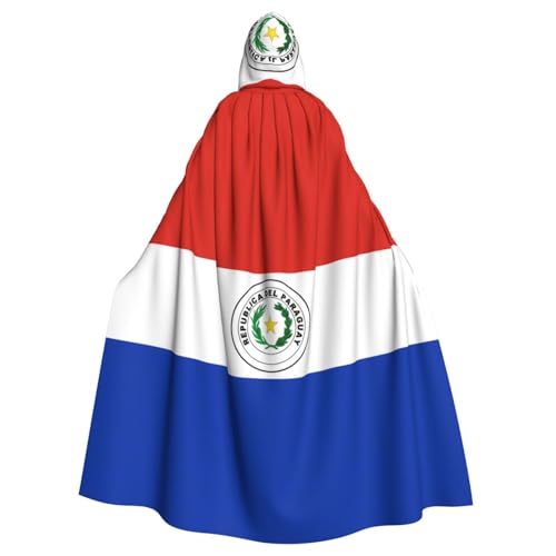 KVCBUYK Flagge von Paraguay, Halloween-Umhang mit Kapuze für Erwachsene, für Partys und Kostüme, mit Fliege und super großer Kapuze von KVCBUYK