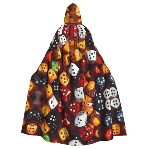 KVCBUYK Games Dice Set Prints Halloween Erwachsene Kapuzenumhang für Partys und Kostüme mit Fliege und super großer Kapuze von KVCBUYK