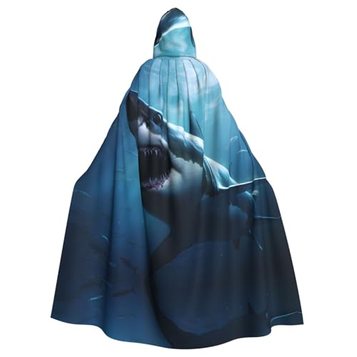 KVCBUYK Great White Shark Prints Halloween Adult Hooded Cloak for Parties and Costumes with Bow Tie and Super Large Hood von KVCBUYK