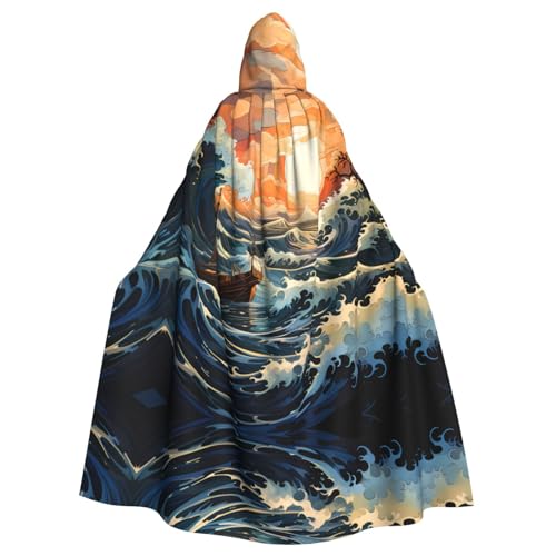 KVCBUYK Sea and Sail Prints Halloween Adult Hooded Cloak for Parties and Costumes with Bow Tie and Super Large Hood von KVCBUYK