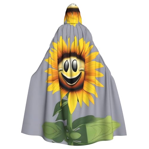 KVCBUYK Smiling Sunflower Prints Halloween Adult Hooded Cloak for Parties and Costumes with Bow Tie and Super Large Hood von KVCBUYK