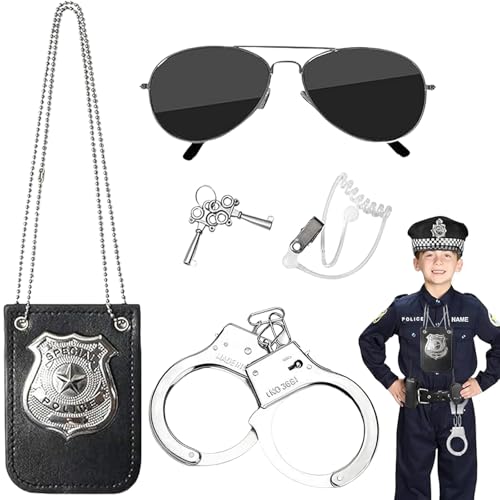 Handschellen Kinder, Karneval Kostüm, 5 Stück Polizei Kostüm Zubehör Ausrüstung Halskette Armband Schlüssel Brille Kabelloser Ersatzschlauch, Für Cosplay Polizei Männer Frauen Handschellen Kinder, Karneval Kostüm, 5 Stück Polizei Kostüm Zubehör Ausrüstung Halskette Armband Schlüssel Brille Kabelloser Ersatzschlauch, Für Cosplay Polizei Männer Frauen von KVGBNT
