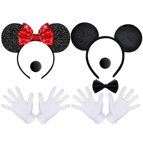 Mouse Kostüm, Faschingskostüme Damen, 9 Stück Mouse Kostüm Deko Enthalten Haarreifen Nasen Handschuhe Schleifen, für Fasching Karneval Motto Cosplay Party von KVGBNT