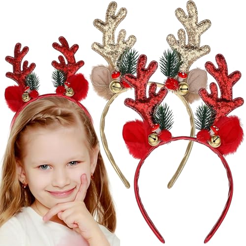 Rentier Haarreif, Haarreif Weihnachten, 2 StüCk Weihnachten Geweih Haarreif, Süßes Rentier Haarreif Weihnachten Für Erwachsene Und Kinder, Glitzer Haarreifen Weihnachten Für Deko Weihnachten von KVGBNT