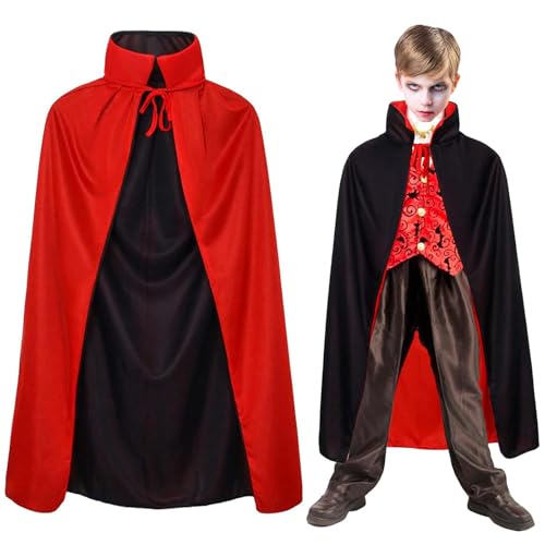 Vampir Kostüm Kinder, Faschingskostüme Kinder, Schwarz Rot Vampir Umhang Unisex, Vampir Kostüm für Cosplay Karneval (120CM/47.24Zoll) von KVGBNT