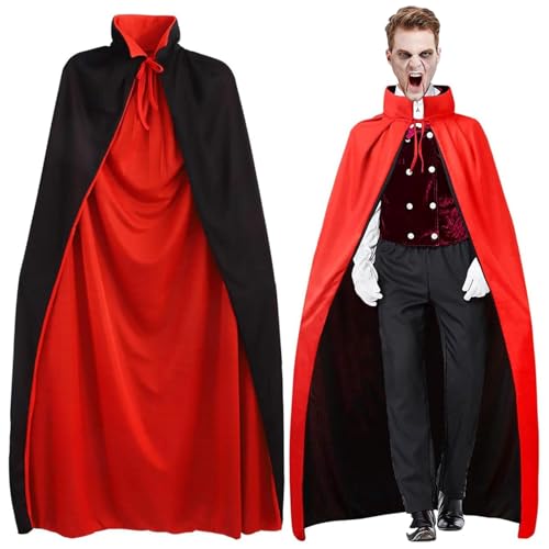 Vampir Kostüm Kinder, Faschingskostüme Kinder, Schwarz Rot Vampir Umhang Unisex, Vampir Kostüm für Cosplay Karneval (140CM/55.11Zoll) von KVGBNT