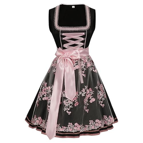 Damen Deutsch Oktoberfest Kostüm Vintage Kleid Schürze Set Quadrat Hals Stickerei Krawatte Schleife Kleider von KWCLTH