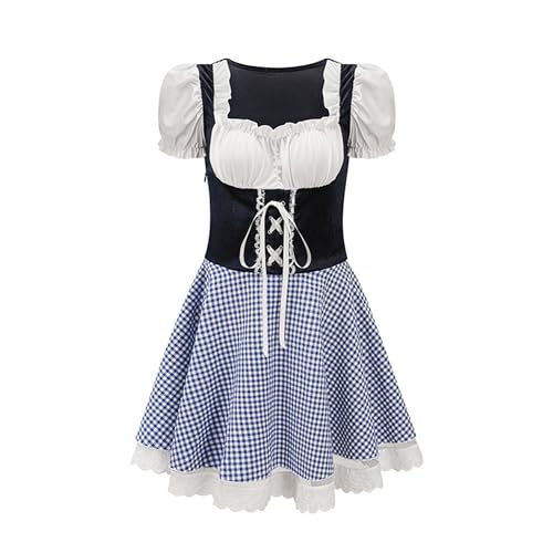 Damen Oktoberfest Kostüm Deutsch Bayerisch Damen Dierdel Kariertes Spitzenkleid Halloween Kostüm von KWCLTH