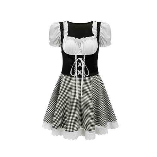 Damen Oktoberfest Kostüm Deutsch Bayerisch Damen Dierdel Kariertes Spitzenkleid Halloween Kostüm von KWCLTH