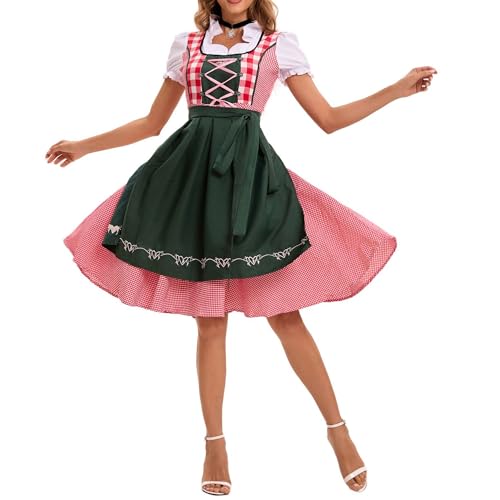 Deutsche Oktoberfest Kostüm Frauen karierte Schürze Kurzarm Kleid Oktoberfest Outfits von KWCLTH