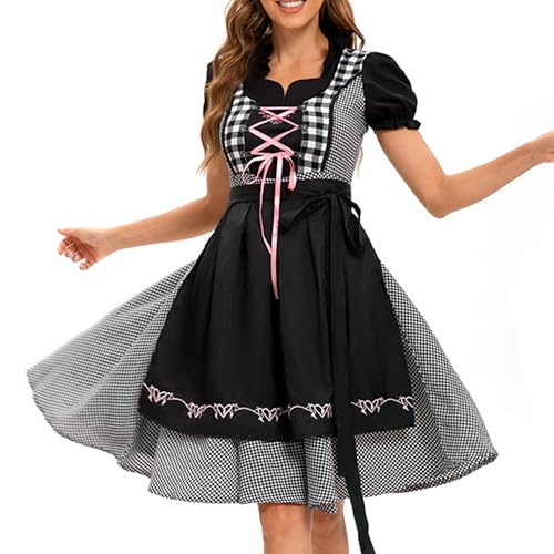 Deutsche Oktoberfest Kostüm Frauen karierte Schürze Kurzarm Kleid Oktoberfest Outfits von KWCLTH