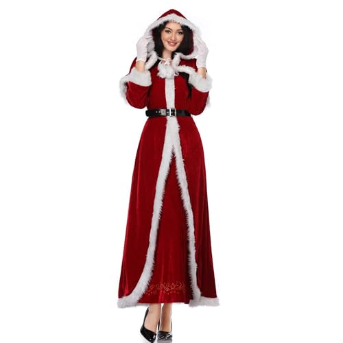 Frauen Cosplay Kostüm Rot Frau Claus Mantel Langes Kleid Deluxe Anzug Weihnachten Party Kostüm von KWCLTH