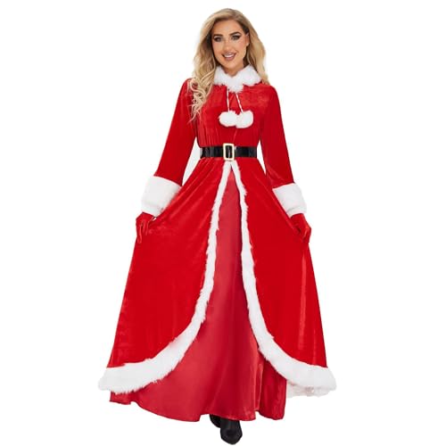 Frauen Cosplay Kostüm Rot Frau Claus Mantel Langes Kleid Deluxe Anzug Weihnachten Party Kostüm von KWCLTH