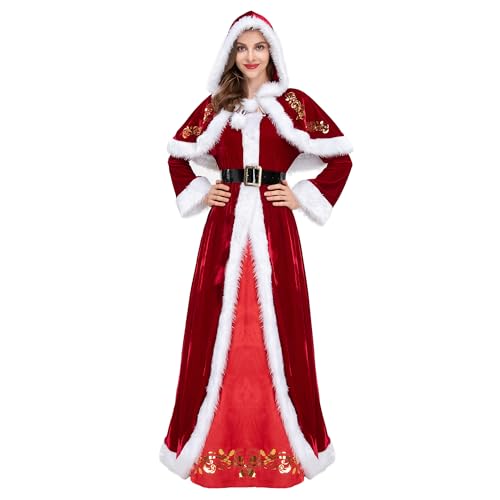 Frauen Cosplay Kostüm Rot Frau Claus Mantel Langes Kleid Deluxe Anzug Weihnachten Party Kostüm von KWCLTH