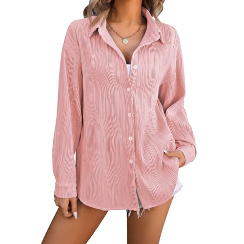 KWCLTH 2024 Sommer Herbst solide Farbe Wasserwelle Shirt Frauen Mode städtische Kleidung Polokragen Langarm-Shirt von KWCLTH