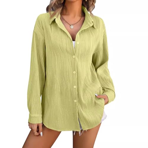 KWCLTH 2024 Sommer Herbst solide Farbe Wasserwelle Shirt Frauen Mode städtische Kleidung Polokragen Langarm-Shirt von KWCLTH