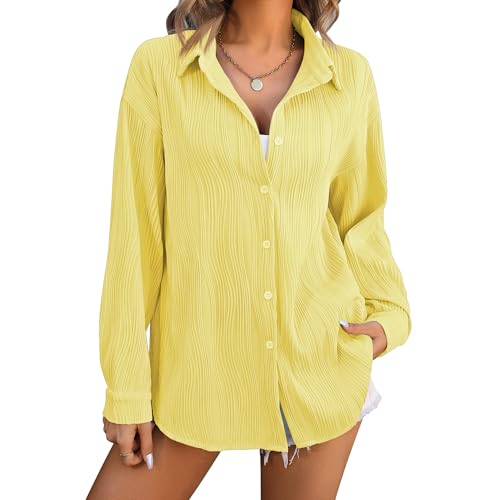 KWCLTH 2024 Sommer Herbst solide Farbe Wasserwelle Shirt Frauen Mode städtische Kleidung Polokragen Langarm-Shirt von KWCLTH