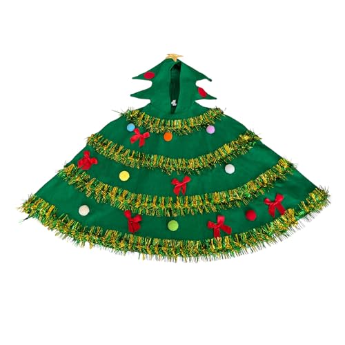 KWCLTH Christmas Tree Costume Poncho Cloak With Ribbon Plush Ball Bow Hooded Cloak Cosplay Party Props von KWCLTH