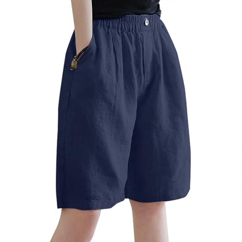 KWCLTH Damen Sommerhosen Coole Modelle Elastische Taille mit Knopf Knieshorts Baumwollhosen mit Taschen von KWCLTH