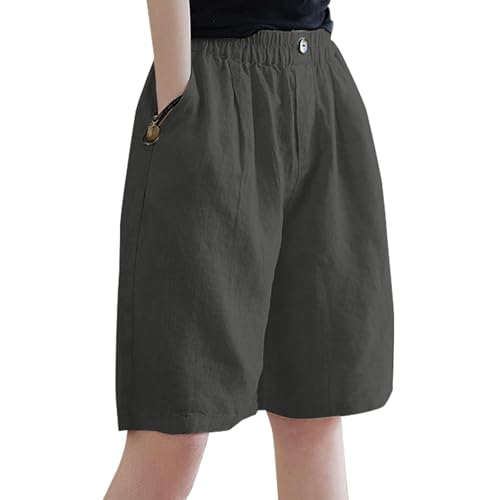 KWCLTH Damen Sommerhosen Coole Modelle Elastische Taille mit Knopf Knieshorts Baumwollhosen mit Taschen von KWCLTH