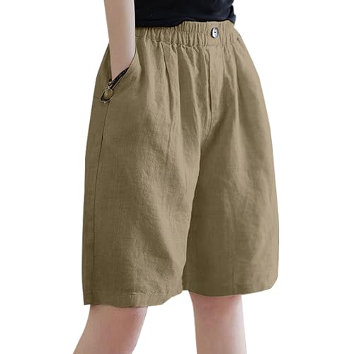 KWCLTH Damen Sommerhosen Coole Modelle Elastische Taille mit Knopf Knieshorts Baumwollhosen mit Taschen von KWCLTH