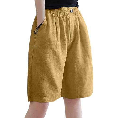 KWCLTH Damen Sommerhosen Coole Modelle Elastische Taille mit Knopf Knieshorts Baumwollhosen mit Taschen von KWCLTH