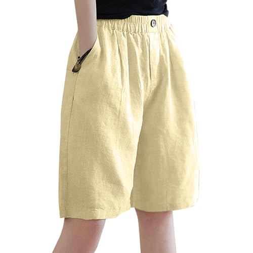 KWCLTH Damen Sommerhosen Coole Modelle Elastische Taille mit Knopf Knieshorts Baumwollhosen mit Taschen von KWCLTH