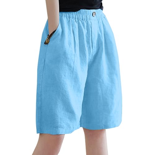 KWCLTH Damen Sommerhosen Coole Modelle Elastische Taille mit Knopf Knieshorts Baumwollhosen mit Taschen von KWCLTH